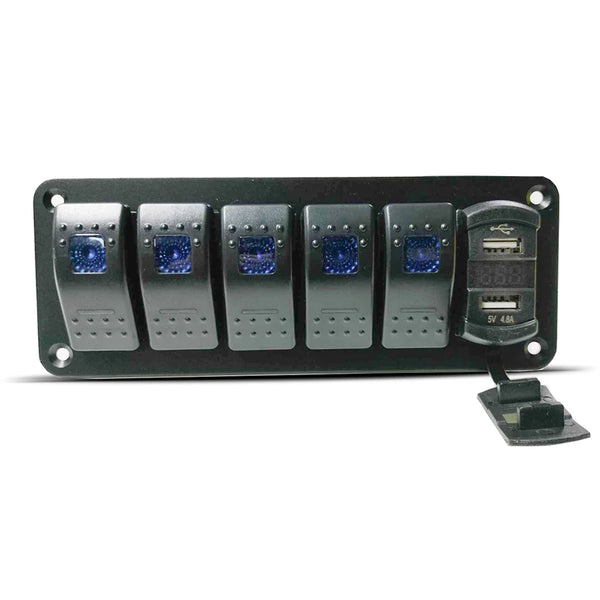 6 Button Rocker Switch Cluster 6 GANG | DUAL USB | ROCKER SWITCH CONTROL PANEL – Rockarmor Northern NSW